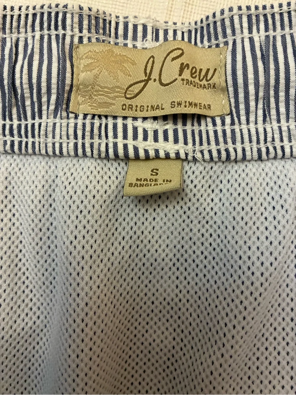 J. Crew Men’s Navy & White Seersucker Drawstring Swim Trunks
